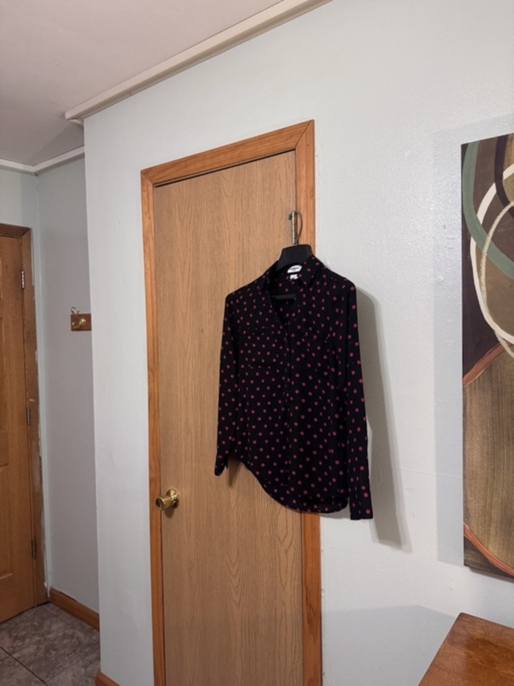 Express "Portofino" Small Black & Red w/Polka Dots Button-Up Slim Fit Blouse